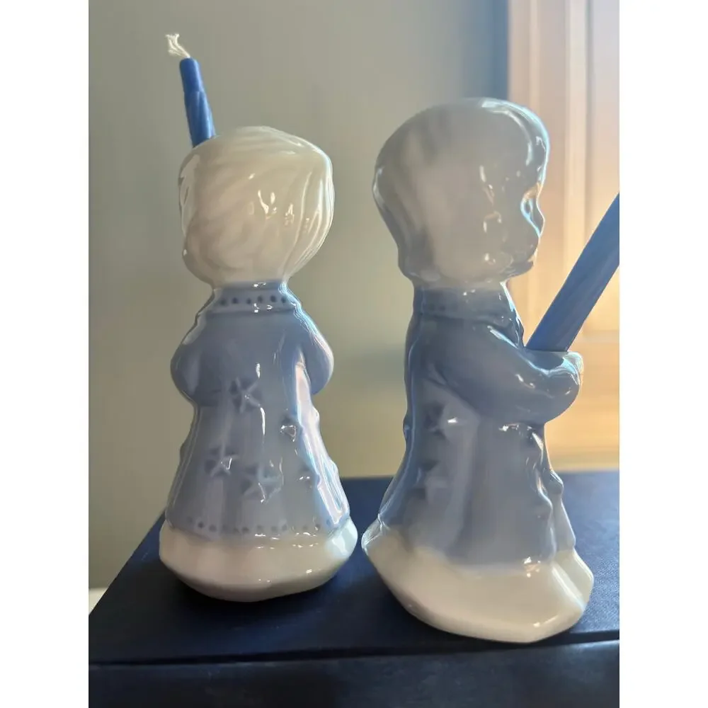 Vintage 1960s blue and white porcelain birthday candle holders figurines